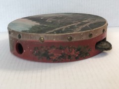 ANTIQUE PAINTED TAMBOURINE Drum Cabin Woods PORTRAIT DECORATIVE INSTRUMENT Music