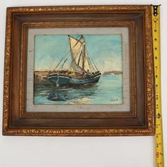 Authentic Original Oil Painting Harbor by Bernhard Laarhoven Fishing Boat