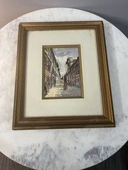 VTG Architecture City Street Signed H 11.75” W 9.75” Wall Framed