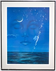 Vintage Ron Miller Painting Science Fiction Space Man Stars, Surreal Oceanscape