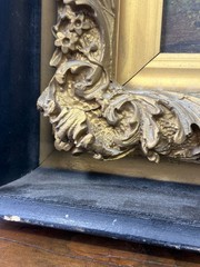 antique oil painting country road rococo victorian frame ornate small size