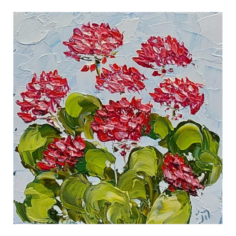 Geranium Original Painting 3D Semi-Abstract Art Deco Flower Handmade Wall Art