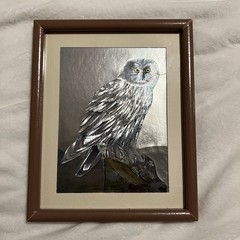 R. J. Smith Owl Metallic Foil Print, Realism, 1977, Matted & Framed *Flaws*