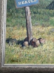 JANIS WILKEY PAINTING COWGIRL HEAVEN WOOD SIGN LANDSCAPE REGIONALISM AMERICAN