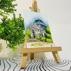 Observatory ACEO Original Watercolor Painting Architectural Sketch Cityscape Art