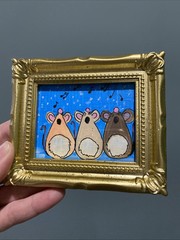 Funny Mouse,mice ,Original Painting On Paper,3/4,framed,miniature,small,mini
