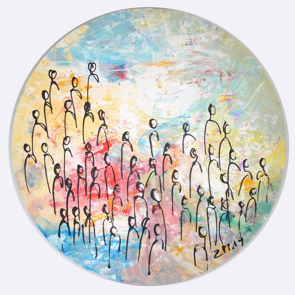 Oil picture canvas round people of the city people 100 cm Sonja tentner miller