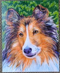 Original painting drawing on board , DOG, COLLIE, animal, 8″x 10″, signed