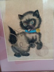 Beautiful Siamese Cat in Chalk Framed and Matted Wood Frame 16.5 x 13.5″ Cute!