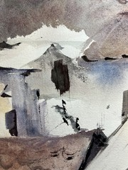 Little Town Landscape–Medium Size Watercolor–Charlotte Hoffman-Mid 20th C NY Art