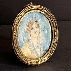 Antique Miniature Portrait/Lady/Bronze Frame/France C.1900/Hand Painted/Signed