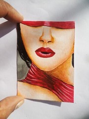 Original ACEO Art Card WOMAN Painting Miniature Ooak Acrylic sri lanka A078