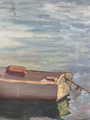 ETHEL BATHURST ROCKPORT HARBOR SEASCAPE IMPRESSIONIST ANTIQUE OIL PAINTING