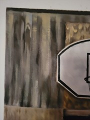 Original Sports Painting Boy With Basketball Hoop Signed By Artist
