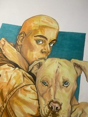 “Man’s Best Friend” Portrait, Alcohol Markers on Paper, Unframed Artwork 9”x12”