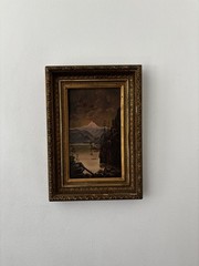Antique 19th C. Oil On Board of Mount Hood, Oregon Ornate Gilt wood Frame
