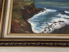 VTG Hawaii Original Oil Paint Art Artist Signed Wood Frame Kilauea Lighthouse