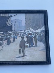 HERBERT FARNUM PAINTING ANTIQUE FINEST STREET MARKET LISTED FAMOUS RHODE ISLAND