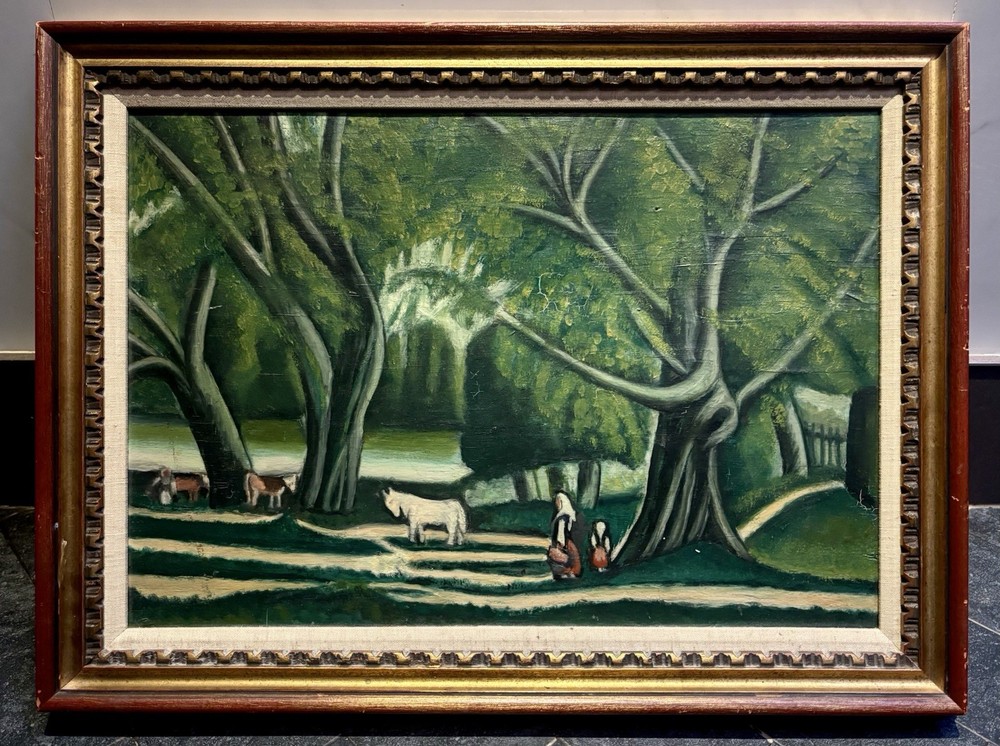 Vintage Symbolist Double-Sided Oil Painting Landscape & Abstract Signed Pincus