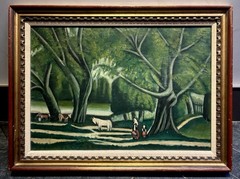 Vintage Symbolist Double-Sided Oil Painting Landscape & Abstract Signed Pincus