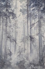 Original Watercolor Painting Misty Forest Landscape 4×6 inch Framed with Mat
