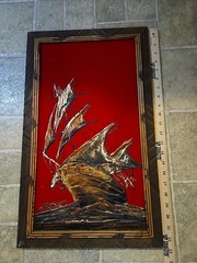Raised Drip Art 1940-1970s Velvet Mid Centuy Modern Ship Painting