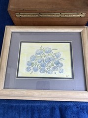 Original watercolor painting Blue hydrangea Botanical wall art Signed Mexico