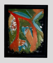abstract painting, forms of nature, greens and oranges, 16″x20″ No Frame