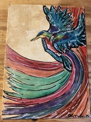 5×7 Acrylic And Water Color Painting On Canvas Board Bird Colorful Signed