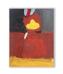 Abstract Mixed Media Painting in Red by John Luckett, 20” X 16”, Signed