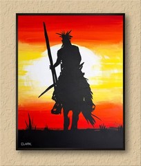 Unique Native American Horse Sunset – 20×16″ Acrylic Painting On Canvas