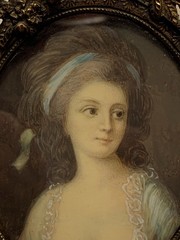 c1880 Antique Miniature Portrait 18thc Maiden Lady Hand Painted Fine Work