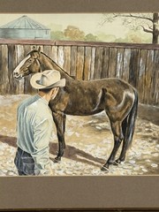 Bob Moline, Texan (1938-2021) Ranch Scene Watercolor Painting – „Breaking Pen“