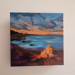 Landscape Original Painting On Canvas 6 X 6 Inches