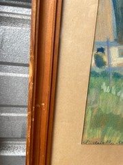 Listed Artist Knud Hvidberg Denmark Original 1954 Pastel Home Scene Framed
