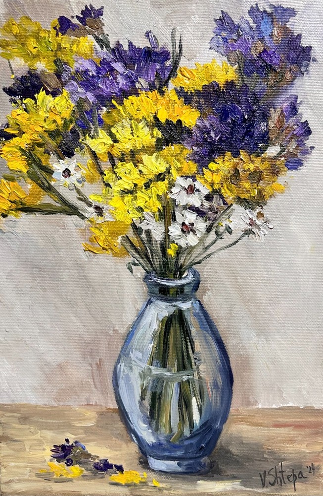 Wildflower Bouquet Original Oil Painting Blooming Flowers Floral Still life Art