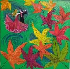 Art 12″/12″ in the whirlwind of an autumn dance, Original oil painting,