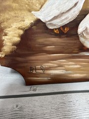 Vintage Primitive Folk Art Painting – Signed Girl Goose On Wood Board Wall Decor