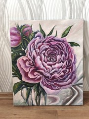 Peony Original Oil Painting on Canvas 60X50cm Pink Flower Wall Art from Artist