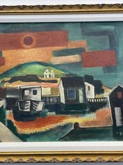 Mid Century Painting Sunset New Jersey Maurice Bilton Listed Famous Cubism 1950