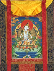 VAJRASATTVA ORIGINAL TIBETAN THANGKA PAINTING WITH HIGH QUALITY SILK BROCADE