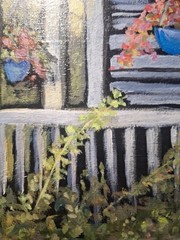 Original Hand Painted 8×10 Front Porch Wall Art Acrylic Panel Teal Signed