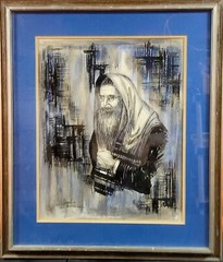 George Crionas Watercolor Painting of Jewish Rabbi Judaica Hebrew Jews