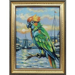 Original Oil Painting Framed Signed Parrot art Animal painting 5×7 in