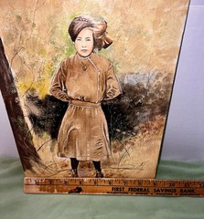 J. Martin 1984 Painting Beautiful Lady Wearing Travel Clothing On Canvas