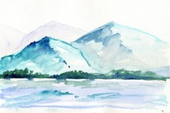 Watercolor painting ORIGINAL art Seascape Mountain river landscape ocean lake