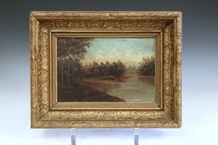 Antique Oil on Board Painting Gilt Framed American Landscape 19th C. 10″ x 13″