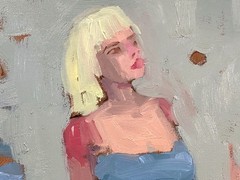 Blonde Woman Wearing Blue Expressionist Original Oil Painting 16×20 Aldo Cherres
