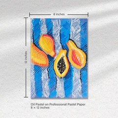 Original Oil Pastel Drawing Yellow Papaya Abstract Fruit Art 8×12 Inches