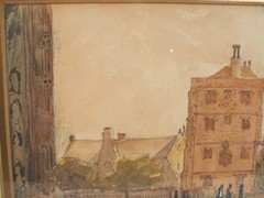 Antique 1905 Walter Hardy Cityscape Architectural W/C Painting